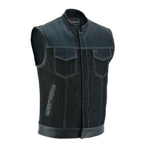 Men's Denim Leather Vest with White Stitching